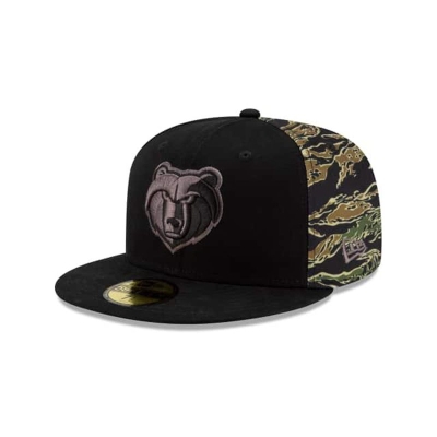 Black Memphis Grizzlies Hat - New Era NBA Camo Panel 59FIFTY Fitted Caps USA3207518